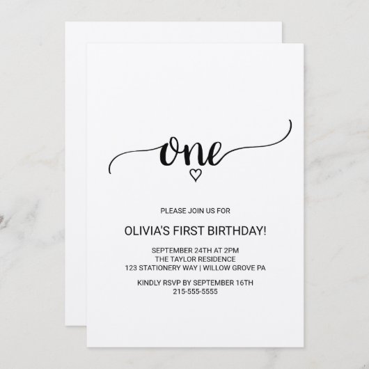 クラフト素朴書道ファースト誕生日 招待状 (正面/裏面)