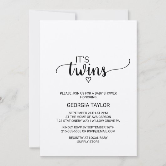 クラフト素朴書道双生児シャワー 招待状 (正面)