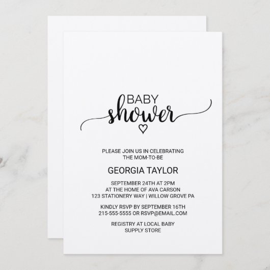 クラフト素朴書道赤ちゃんシャワー 招待状 (正面/裏面)