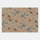 クラフト素朴混合スプルース松コーン赤い果実 ラッピングペーパーシート (正面)