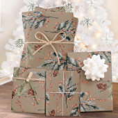 クラフト素朴混合スプルース松コーン赤い果実 ラッピングペーパーシート