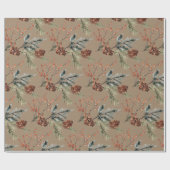 クラフト素朴混合スプルース松コーン赤い果実 ラッピングペーパー (フラット)
