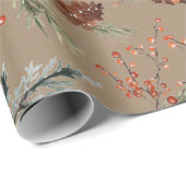 クラフト素朴混合スプルース松コーン赤い果実 ラッピングペーパー (ロールコーナー)