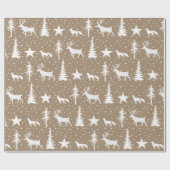 クラフト素朴白い冬の森の木と動物 ラッピングペーパー (フラット)