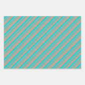クラフト素朴白黒ターコイズキャンディストライプズ ラッピングペーパーシート (正面3)