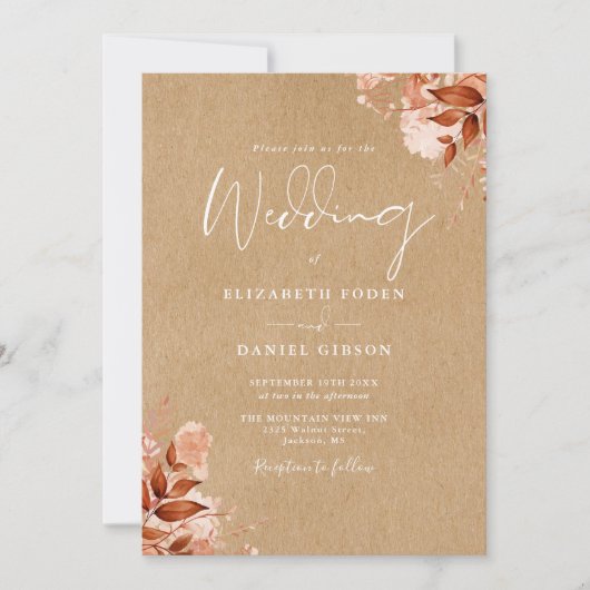 クラフト素朴秋秋フローラQRコード結婚ズ 招待状 (正面)