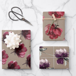 クラフト素朴紙ほこりっぽい赤い花の茎 ラッピングペーパーシート