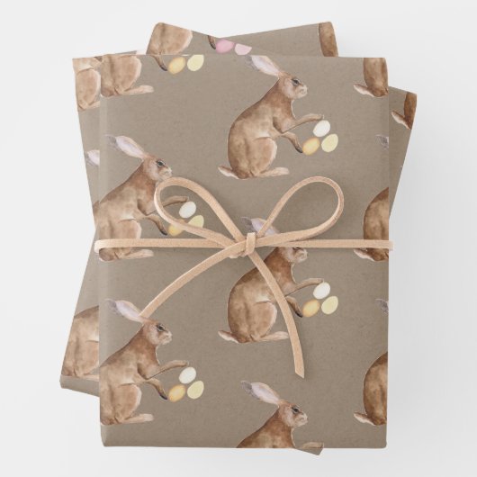 クラフト素朴紙イースターバニーエッグ狩り ラッピングペーパーシート (インサイチュ)