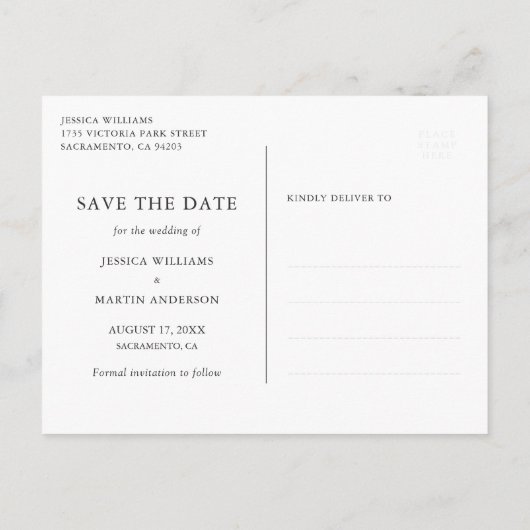 クラフト素朴紙ウェディング日付を保存 案内ポストカード (裏面)