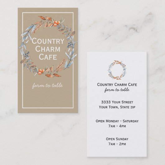 クラフト素朴紙ウォーター色リース 名刺 (正面/裏面)