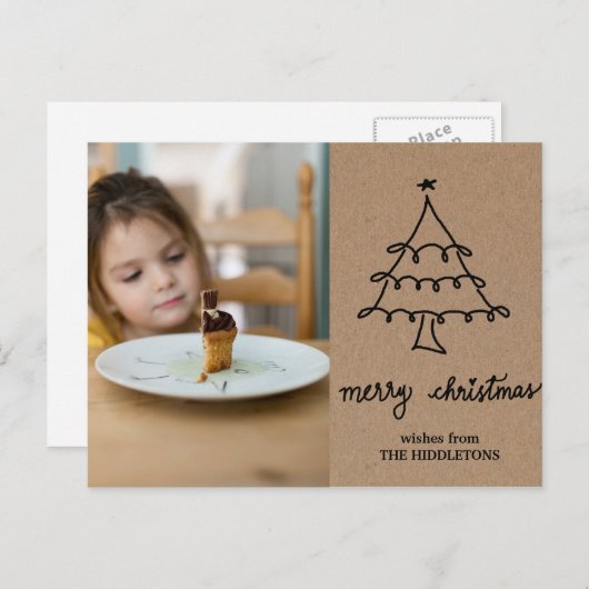 クラフト素朴紙クリスマスツリータイポグラフィ写真 シーズンポストカード (正面/裏面)