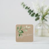 クラフト素朴紙グリーンリーホワイトスクリプト スクエア名刺 (スタンド正面)