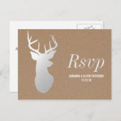 クラフト素朴紙シルバーアントラーウェディングRSVP インビテーションポストカード (正面/裏面)