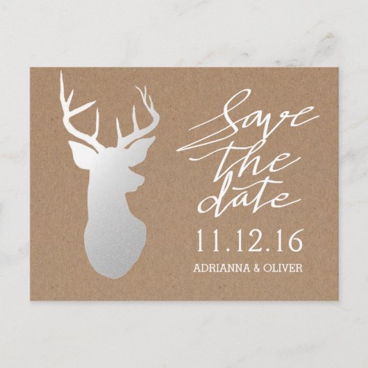 クラフト素朴紙シルバーアントラー日付を保存 案内ポストカード (正面)