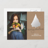 クラフト素朴紙シルバークリスマスツリー写真 シーズンポストカード (正面/裏面)