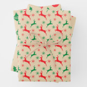 クラフト素朴紙トナカイ、オーナメントとホリー ラッピングペーパーシート (インサイチュ)