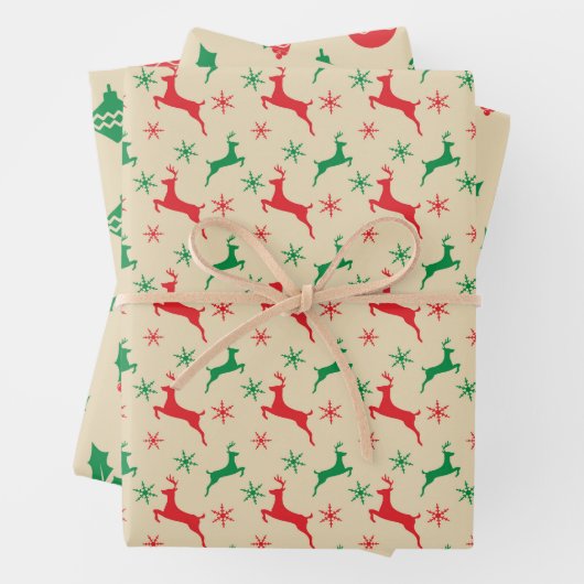 クラフト素朴紙トナカイ、オーナメントとホリー ラッピングペーパーシート (インサイチュ)