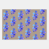 クラフト素朴紙パープルアクアブルーフラワー花びら ラッピングペーパーシート (正面3)