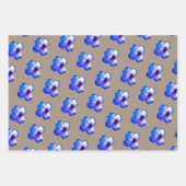 クラフト素朴紙パープルアクアブルーフラワー花びら ラッピングペーパーシート (正面)