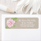 クラフト素朴紙ピンク牡丹ウォーターカラーフラワー | ラベル (インサイチュ)