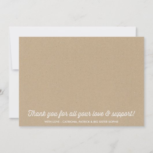 クラフト素朴紙フェイクベビーフォト誕生 案内状 (裏面)