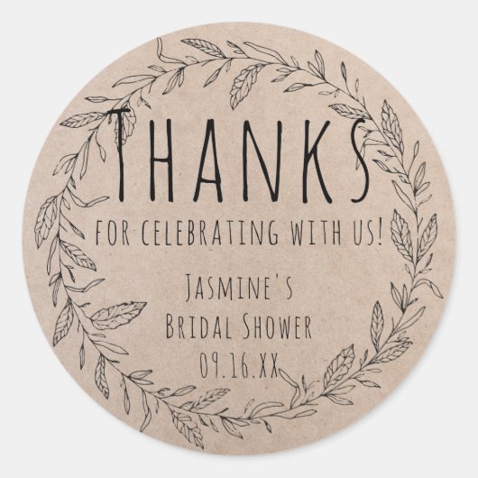 クラフト素朴紙フローラリースブライダルシャワー ラウンドシール (正面)