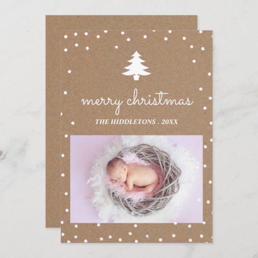 クラフト素朴紙メリークリスマス | ツリーの写真 シーズンカード (正面/裏面)