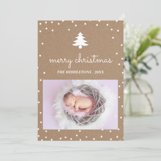 クラフト素朴紙メリークリスマス | ツリーの写真 シーズンカード (スタンド正面)