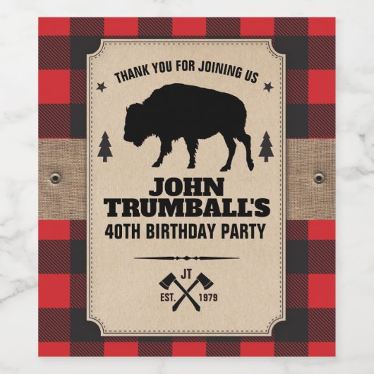 クラフト素朴紙ルックバッファロープレイドとバイソン ワインラベル (シングルラベル)