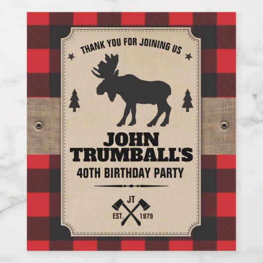 クラフト素朴紙ルックバッファロープレイドとムース ワインラベル (シングルラベル)