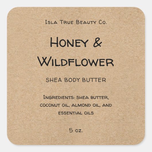クラフト素朴紙天然スタイル美しい製品 スクエアシール (正面)