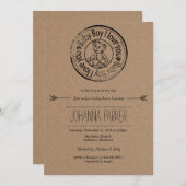 クラフト素朴紙男の赤ちゃんテディベアベイビーシャワー 招待状 (正面/裏面)