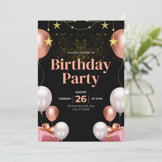 クラフト素朴紙誕生日招待状-ヴィンテージP 招待状 (スタンド正面)