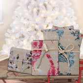 クラフト素朴花模様&シルバー手書き ラッピングペーパーシート