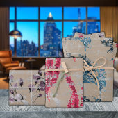 クラフト素朴花模様&シルバー手書き ラッピングペーパーシート