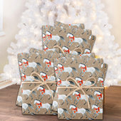 クラフト素朴赤いクリスマスの弓の上に白い馬 ラッピングペーパーシート