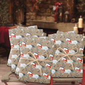 クラフト素朴赤いクリスマスの弓の上に白い馬 ラッピングペーパーシート