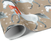 クラフト素朴赤いクリスマスの弓の上に白い馬 ラッピングペーパー (ロールコーナー)