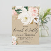 クラフト素朴赤面ピンク·マグノリア·ブランチ 招待状 (スタンド正面)