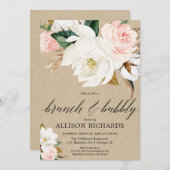 クラフト素朴赤面ピンク·マグノリア·ブランチ 招待状 (正面/裏面)