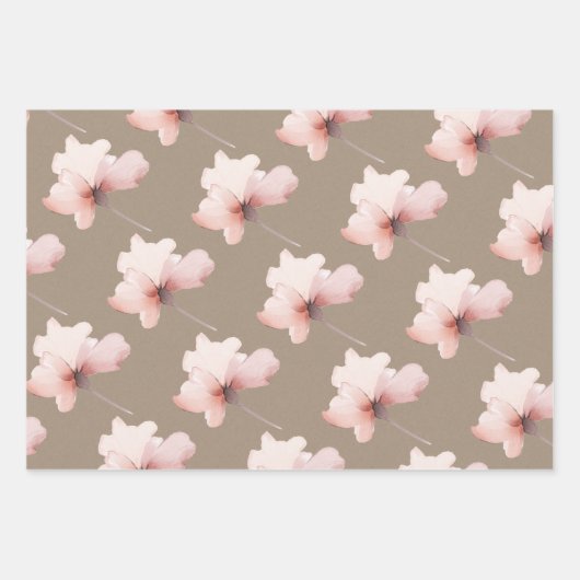 クラフト素朴赤面ピーチ牡丹花フローラ ラッピングペーパーシート (正面3)