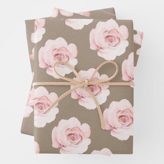 クラフト素朴赤面ピーチ牡丹花フローラ ラッピングペーパーシート (インサイチュ)