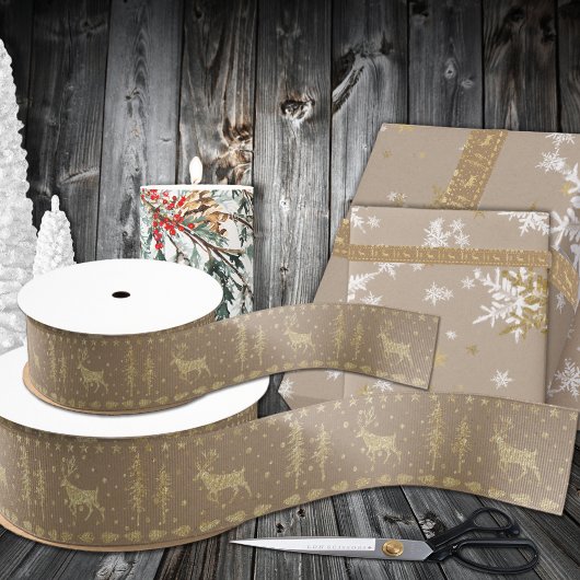 クラフト素朴金ゴールドウッドランドツリーズスタグトインデア グログランリボン