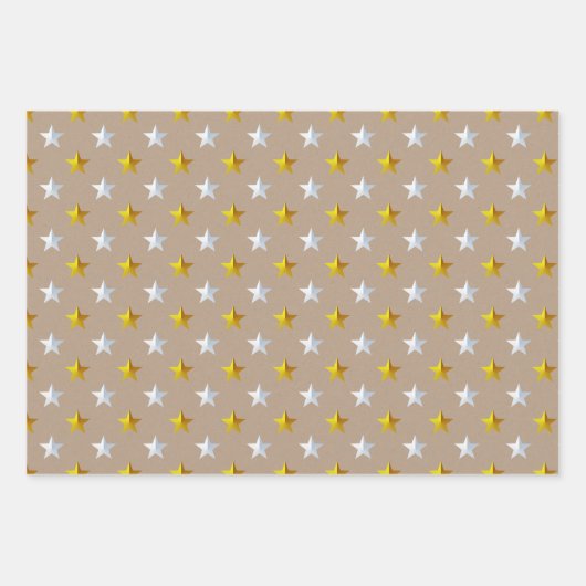 クラフト素朴金ゴールドシルバースターズクリスマス ラッピングペーパーシート (正面2)