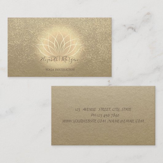 クラフト素朴金ゴールドロータス紙吹雪ヨガインストラクター 名刺 (正面/裏面)