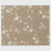 クラフト素朴金ゴールド&ホワイトスノーフレーク ラッピングペーパー (フラット)