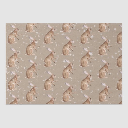 クラフト素朴雪エレガント雪の冬の動物ウサギ 薄葉紙 (正面)