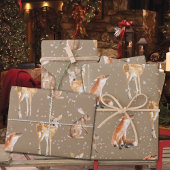 クラフト素朴雪エレガント雪の冬の動物 ラッピングペーパー