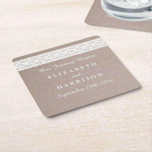 クラフト素朴&ヴィンテージホワイトレース結婚ズ スクエアペーパーコースター (アングル)