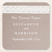 クラフト素朴&ヴィンテージホワイトレース結婚ズ スクエアペーパーコースター (正面)